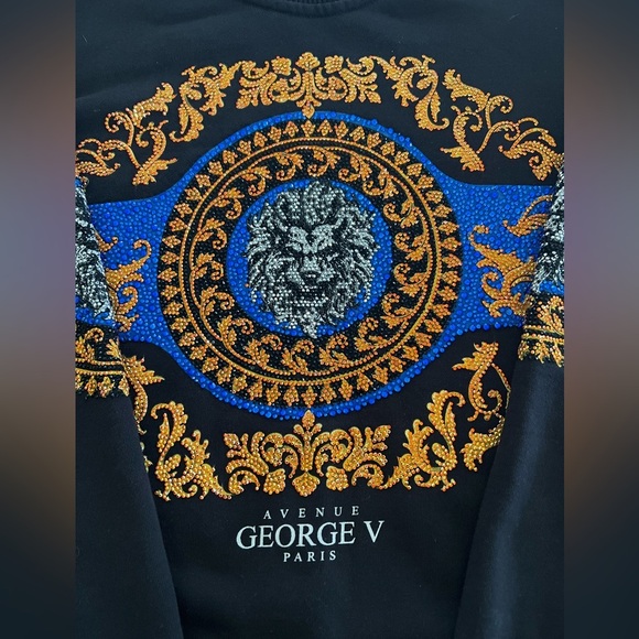 GEORGE V PARIS Men's Black Crewneck Sweater with Gold and Blue Accents - Picture 3 of 10